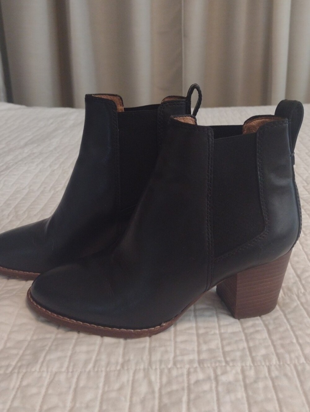 Madewell The Regan Heeled Boots Sz 5 Black Pull-On Genuine Leather Ankle Booties